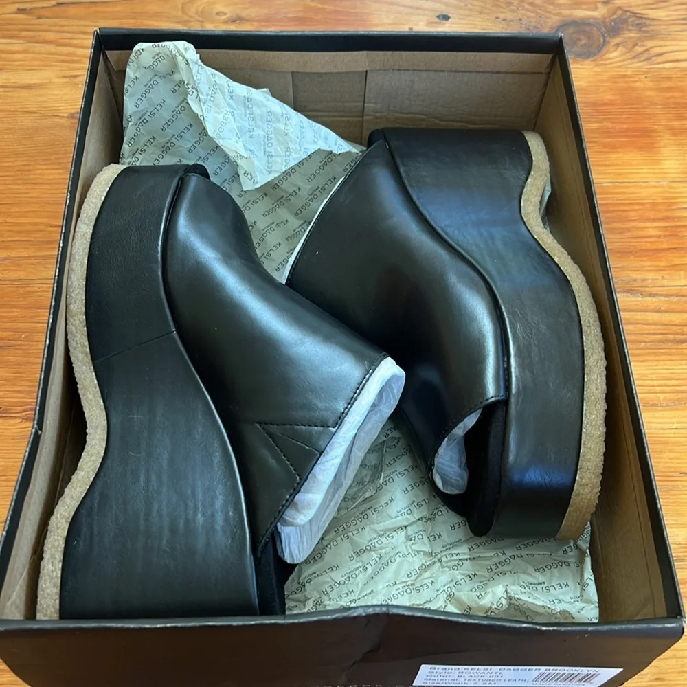 Kelsi Dagger Rowan Black Leather Platform Wedge Sandal Women's Size 7.5 new - Picture 10 of 10